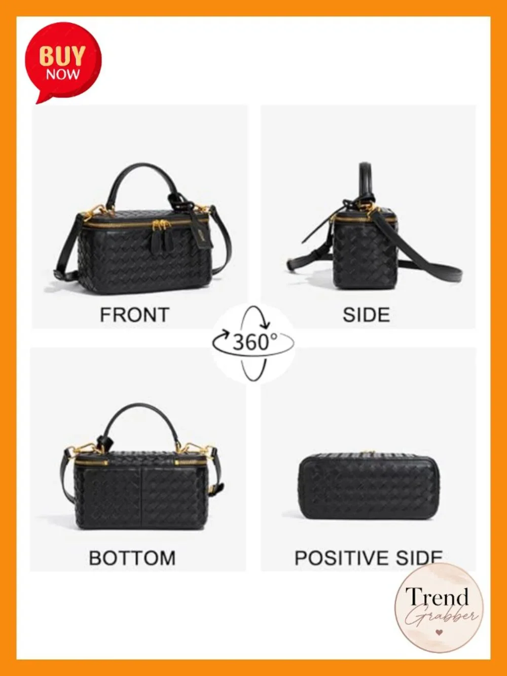 Woven Box Purse Vegan Leather Crossbody Bag with Decorative Charm
